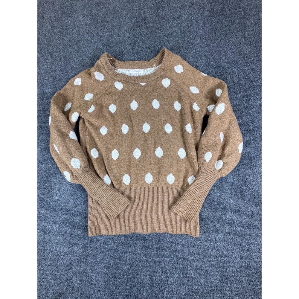 LC Lauren Conrad Sweater Women Small Brown White Polka Dot Knitted Raglan Sleeve